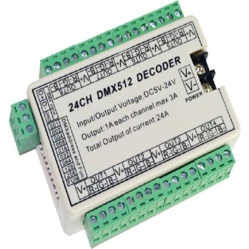 Free Shipping 1 pcs Best price DC5V-24V 24CH dmx 512 led decoder controller use for led strip
