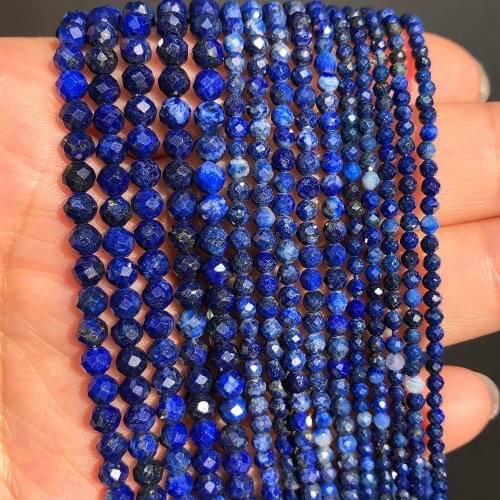 2 3 4mm Faceted Lapis Lazuli Stone Beads Natural Loose Spacer Beads For Jewelry DIY Making Bracelet Necklace Accessories 15