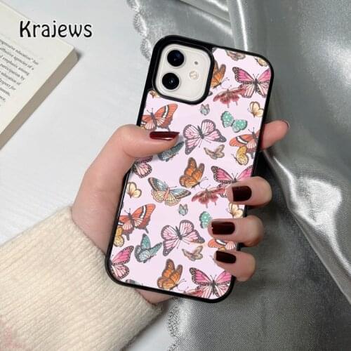 Krajews Multi-colored butterflies coque Phone Case for iPhone 12 mini 5 6S 7 8 PLUS X XS XR 11 PRO MAX SE 2020 Cover Funda Shell