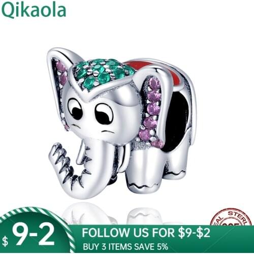 Qikaola Hot Sale 100% Sterling Silver Dumbo Charms Beads Fit Original Bracelet Dangle DIY Jewelry Making CMS1513