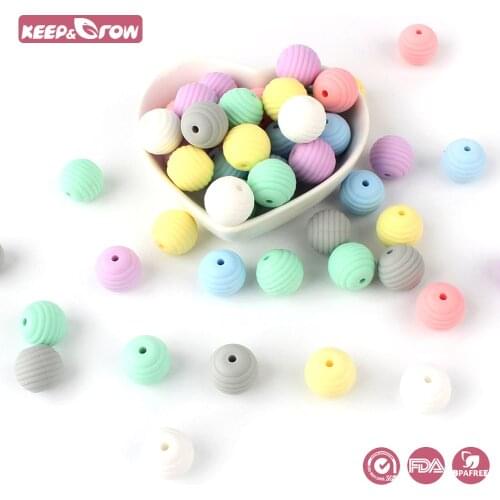 Keep&Grow 10pcs Thread Silicone Beads Baby Silicone Teethers Food Grade Pearl Silicone DIY Baby Pacifier Chain Pendant BPA Free