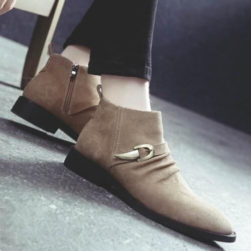 ERRFC New Arrival Luxury Mens Black Ankle Boots Pointed Toe Suede Nubuck Buckle Man Short Work Boots High Top Casual Shoes 37-45