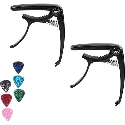 2 Pack Guitar Capo for Professional Acoustic and Electric Guitars Alloy Ukulele Capo with 6 String Picks