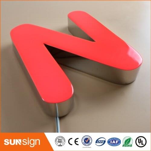 Glossy stainless steel return red epoxy resin LED channel letters sign