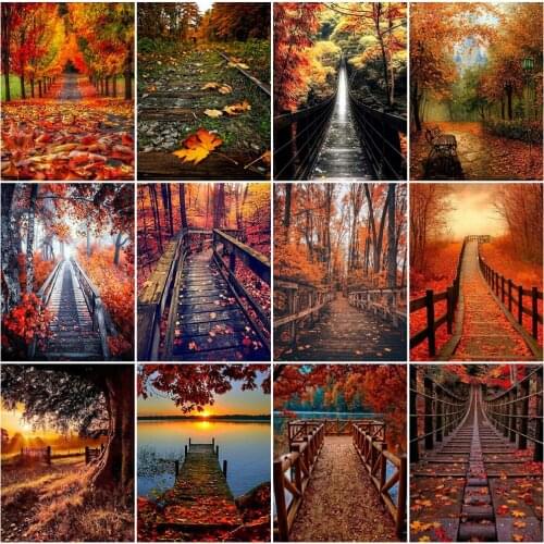 KAMY YI Forest Autumn Maple Leaf Diamond Painting Landscape Cross Stitch 5D Diy Embroidery Full Diamond Mosaic Home Decoration