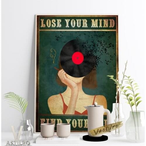 Smoking Girl Illustration Vinyl Record Collage Art Print Wall Picture Vintage Poster Living Room Bedroom Decor Music Lovers Gift