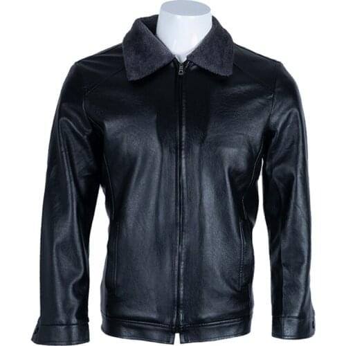 ChangNiu Genuine Leather Jacket Winter Warm Faux Fur Inside Full Sleeve PU Leather Jackets Casual Motocycle Jackets Black Solid