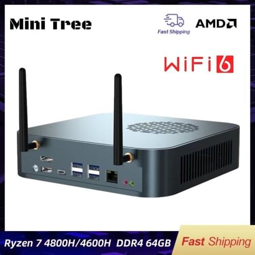 Mini Tree AMD Micro PC Gaming Computer Ryzen 7 4800H 8 Core Nuc M.2 NVMe Win10 Pro Radeon Graphics HD DP 4K Display AC AX WiFi6