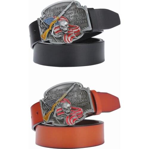 Men Western Leather Belt Strap Gothic Punk Belt Buckle Jeans Accessory