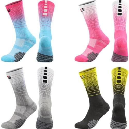 New High Quality Gradient Men Elite Basketball Socks Non-slip Thicken Cotton Towel Bottom Outdoor Sports Cycling Running Socks