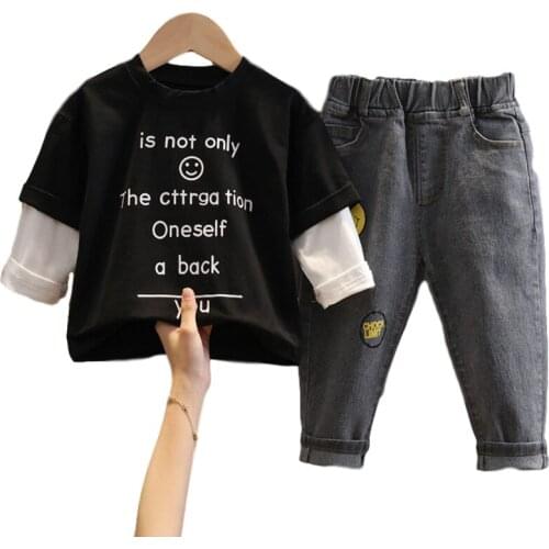 New Fashion 2020 Baby Boy Clothes 2 Pieces Children Suit For Boys Fake Two T-shirts Kids Outfit Kids Things For 0-5 Years Old