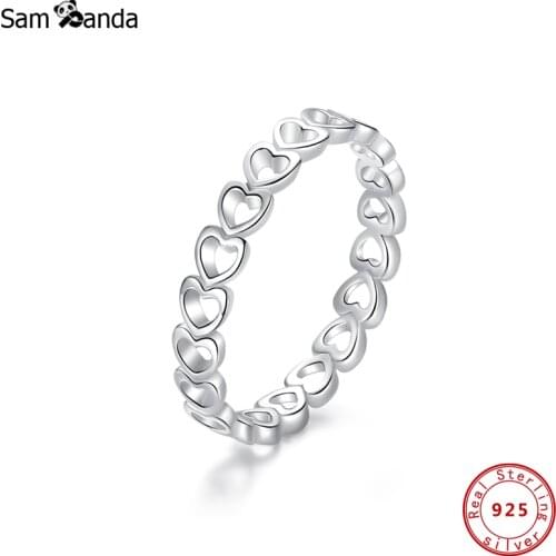 New Original 100% 925 Sterling Silver Rings Love Hearts Stackable Finger Ring For Women Wedding Gift Luxury Fine Jewelry