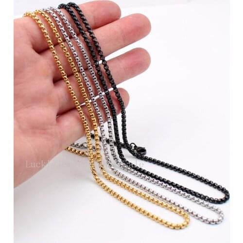 Wholesale 3mm Box Rolo Chain Necklace Stainless Steel Fashion Mens Women Jewelry gold / black 18 inch-32 inch