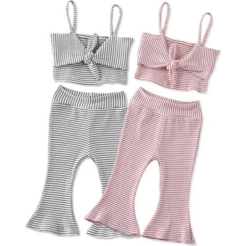 1-6Y Toddler Baby Kid Girls Clothes Set Summer Striped Bow Vest Tops Pants Outfits Beach Holiday Costumes