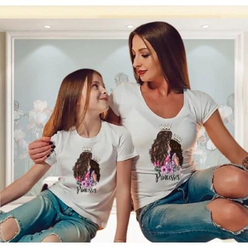 Mother Daughter Matching Clothes Mommy And Me Outfits Mom Kid Baby Girls Set Family Look Summer White Cotton Women Child TShirt