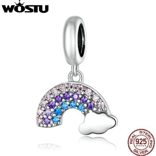 WOSTU Rainbow Dangle Charm 925 Sterling Silver Colorful Zircons Pendant Fit Original Bracelet Necklace Fashion Jewelry CQC1625