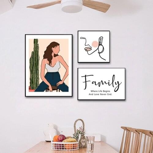 Simple Nordic abstract black and white line figures beauty living room murals poster canvas printing picture decorative painting