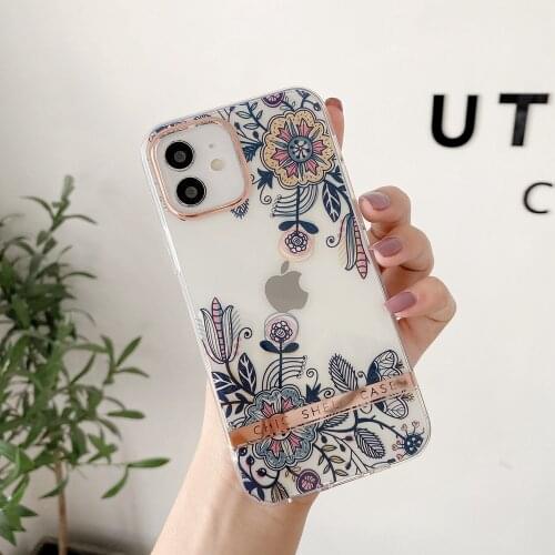Plating Transparent Floral Phone Case for Samsung A72 A52 A12 A71 A51 5G S30 S21 S20 PLUS ULTRA S20FE S21FE Shell Soft IMD Cover