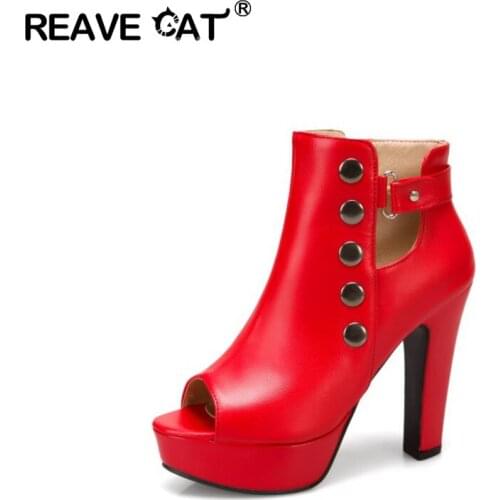 REAVE CAT Women New 2021 Pums Open Toe Buckle Cutout Zip Sexy Platforms Party Spring Autumn Black blue Plus size 33-50 A3967