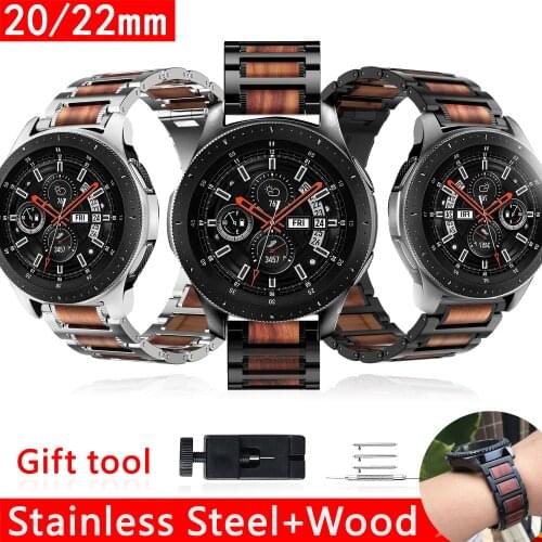 Watchband Stainless Steel Wood for Samsung Watch 3 41mm 45mm Bands 20mm 22mm for Huawei Watch 2 Wristband Quick Release Strap