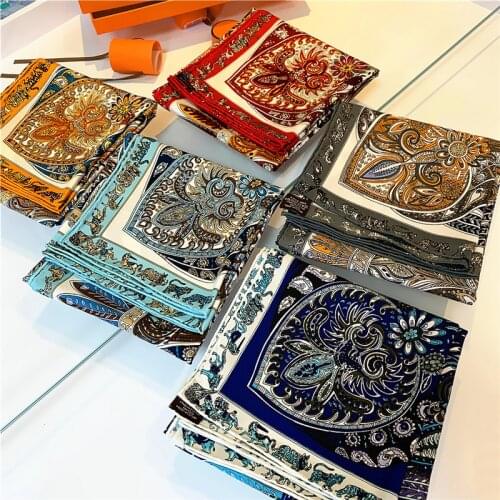 Luxury BrandTwill Silk Scarf Women Square Scarves style ladies square handmade curling cashew plant garden Shawls Wraps Hijab