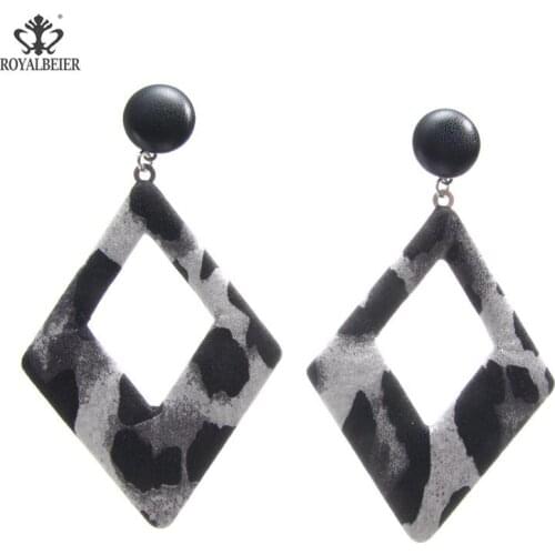 Black And White Printed Cotton Pendant Earrings Geometric Square Earrings Jewelry Bohemian Ethnic Style Rhombus Drop Earrings