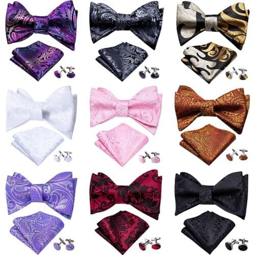 Silk Paisley Adjustable Self-Bowtie Men Ties Hanky Cufflinks Set Male Butterfly Party Wedding Gift Barry.Wang