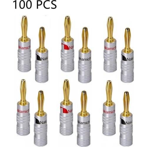 100pcs/50pair Nakamichi Banana Plug Straight Pre Amplifier 24K Gold Plated 4MM Connector Screw Lock Audio Jack Speaker Black Red