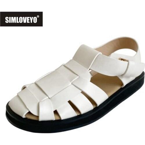 SIMLOVEYO 2021 Comfort Plus Ladies Sandals Espadrilles Round Toe Slingbacks Buckle Strap Chunky Heel 2cm US9 Black White A4291