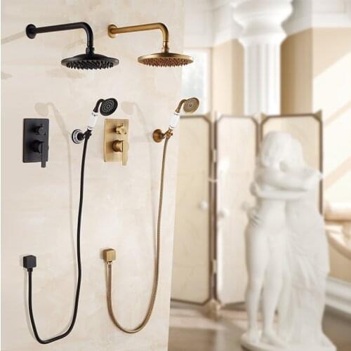 Bathtub Faucets Antique Bath Rain Shower Wall Concealed Bathroom Faucets Shower Set Faucet Mixer Black Mixer Set Crane FS-13889