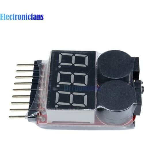 1-8S Lipo Li-ion Fe Battery Voltage 2IN1 Indicator Tester Low Voltage Buzzer Alarm For RC Car Boat LED 3.7-30V Dual Speaker