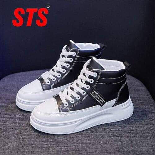 STS Women Sneakers Leather Shoes Trend Casual Flats Sneakers Female New Fashion Comfort White Vulcanized Platform Femme Shoes