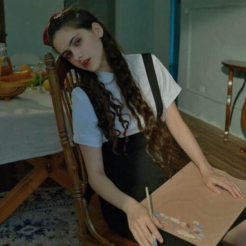 Movie Great Balls of Fire Style Vintage Womens Sheath Suspender Overall Skirt & Double Layer Collar White Shirt Blouse Cosplay