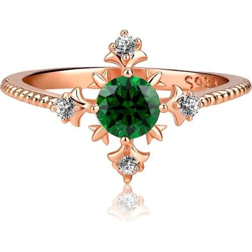 Luxury Cubic Flower Novel Star Cute Rose Gold Color Wedding Rings For Women Green AAA Zircon Engagement Bijoux Bague Size 6-10