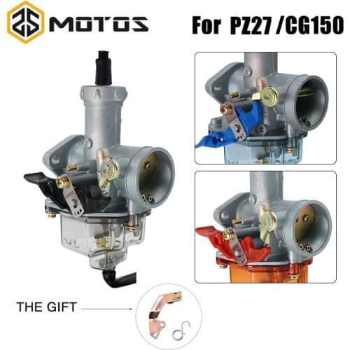 ZS MOTOS Motorcycle Carburetor PZ27 27mm Manual/Auto Choke Carburetor With Nylon Float Chamber For HONDA CG150 For Keihin PZ27