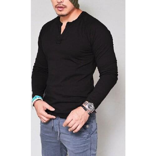 2021 Fashion Casual Mens T-shirt Slim Customized T-shirt Button Design Long Fashion Luxury V-neck Fitness T-shirt T-shirt Men