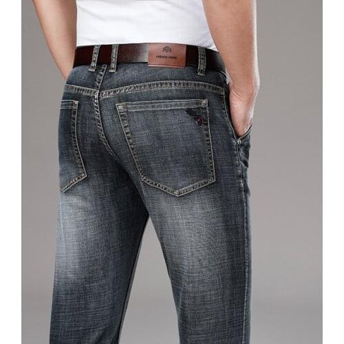 2021 Spring Summer MenS Smoky Gray Thin Jeans Business High Waist Loose Straight Stretch Denim Trousers Male Brand Blue Pants