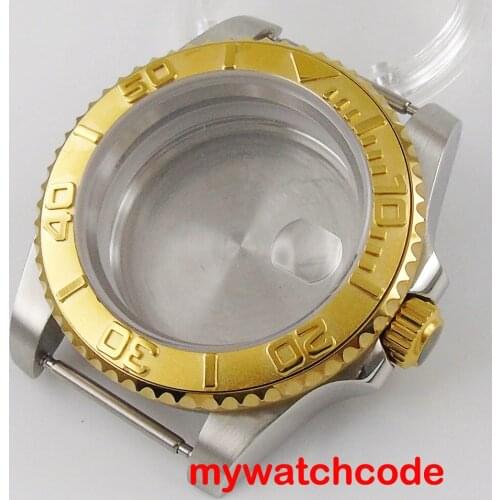 40mm Bliger 316L Stainless Steel Gold Colour Ceramic Bezel Watch Case Solid Back Fit For NH35 NH36 Automatic Movement