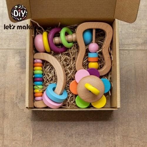 5pcs Baby Toys For 0-12 Months Newborns Wooden Toys DIY Crochet Rattle Educational Montessori Rattle Soother Bracelet Product