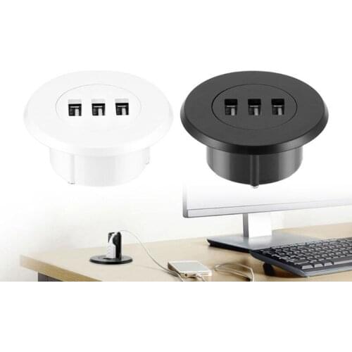 5cm Grommet Hole In-Desk Mounting 3 Ports USB 2.0 Hub For Laptop PC Computer