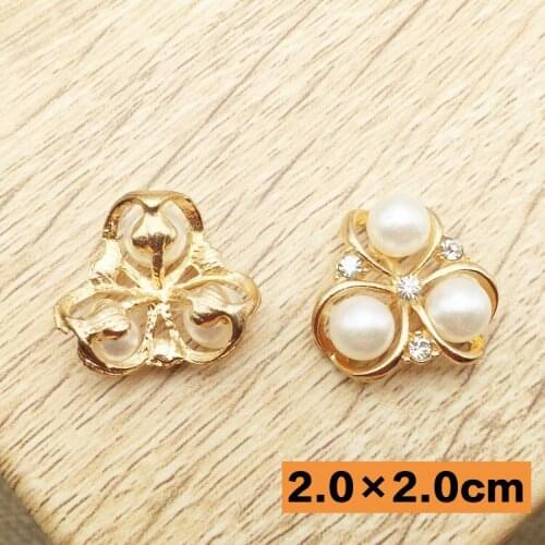 50pcs/lot Fashion Crystal Rhinestone centre Button pearl alloy button flat-back gold plated DIY hair accessories