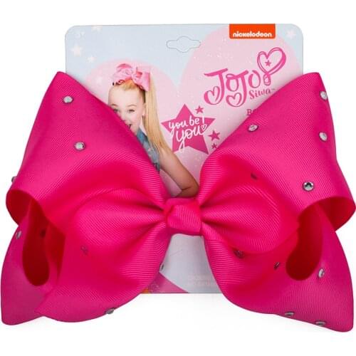 8" Large jojo Ribbon Knot Hair Accessories for Children hair Bows Hair Clip Handmade Crystal Baby Girls Hairpin