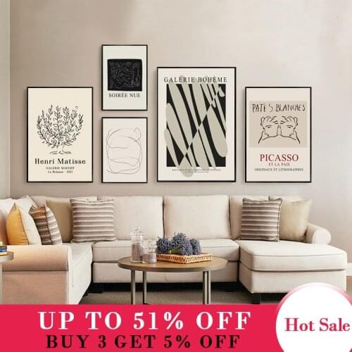 Abstract Lines Matisse Picasso Retro Posters Print Vintage Canvas Painting Wall Art Pictures for Interior Living Room Home Decor
