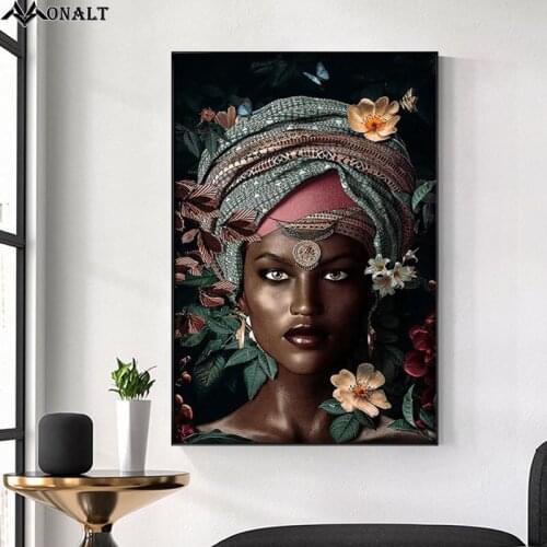 African Women Flowers Canvas Painting On The Wall Abstract Girls Posters and Prints Wall Art Pictures Living Room Decor Cuadros