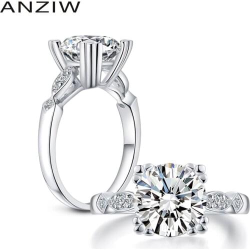 ANZIW 3.0 Carat Round Cut Ring Simulated Diamond Engagement Wedding Sterling Silver Ring Cat Claws Prongs Jewelry for Women