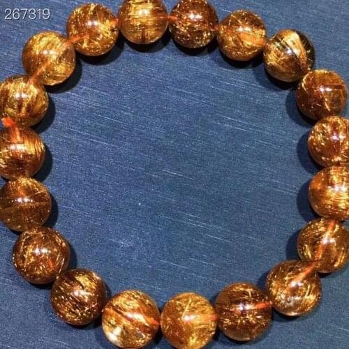 Genuine Natural Copper Rutilated Quartz Cat Eye Bracelet Rare 10.5mm Crystal Round Beads Women Man Bracelet Genuine AAAAA
