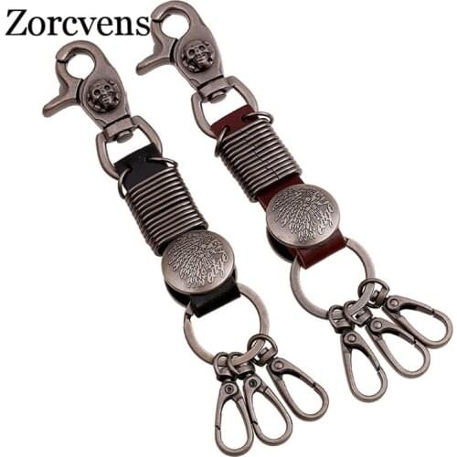 ZORCVENS Genuine Leather Men jewelry chaveiros Punk Retro Alloy Keychains Fashion