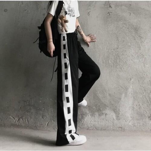 WomenS Wide Leg Pants Street Style Jogger Harajuku Straight Leg Pants WomenS Plaid Pants Fashion Loose Wild Hip-Hop Sweatpants