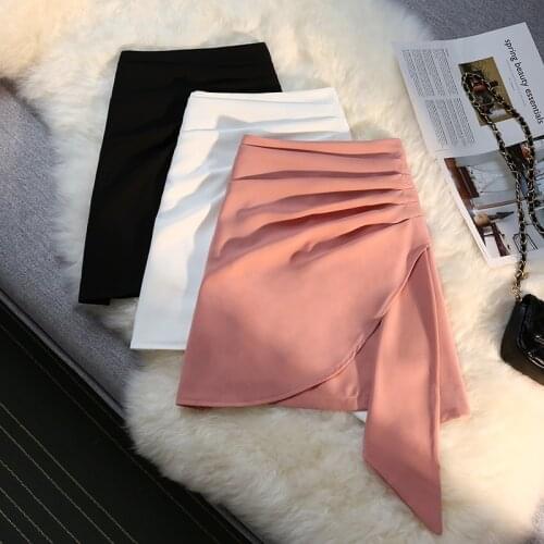 Black White Irregular Korean Fashion Style Autumn Summer Skirts For Vintage Kawaii WomenS 2021 Clothes High-Waisted Skirt