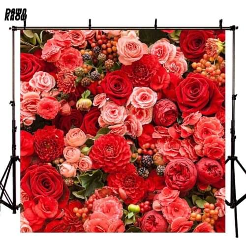DAWNKNOW Red Floral Vinyl Photography Background Fruit Children Photocall Backdrops Flowers For Wedding Photo Studio F1113